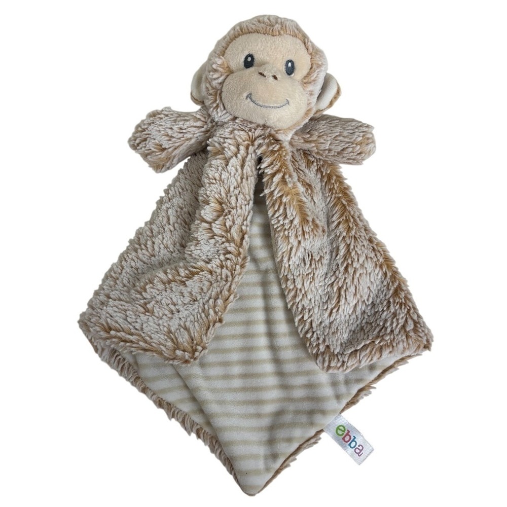 Ebba Aurora Monkey Lovey Blanket Plush Stripes Frosted Brown Beige Split 15"